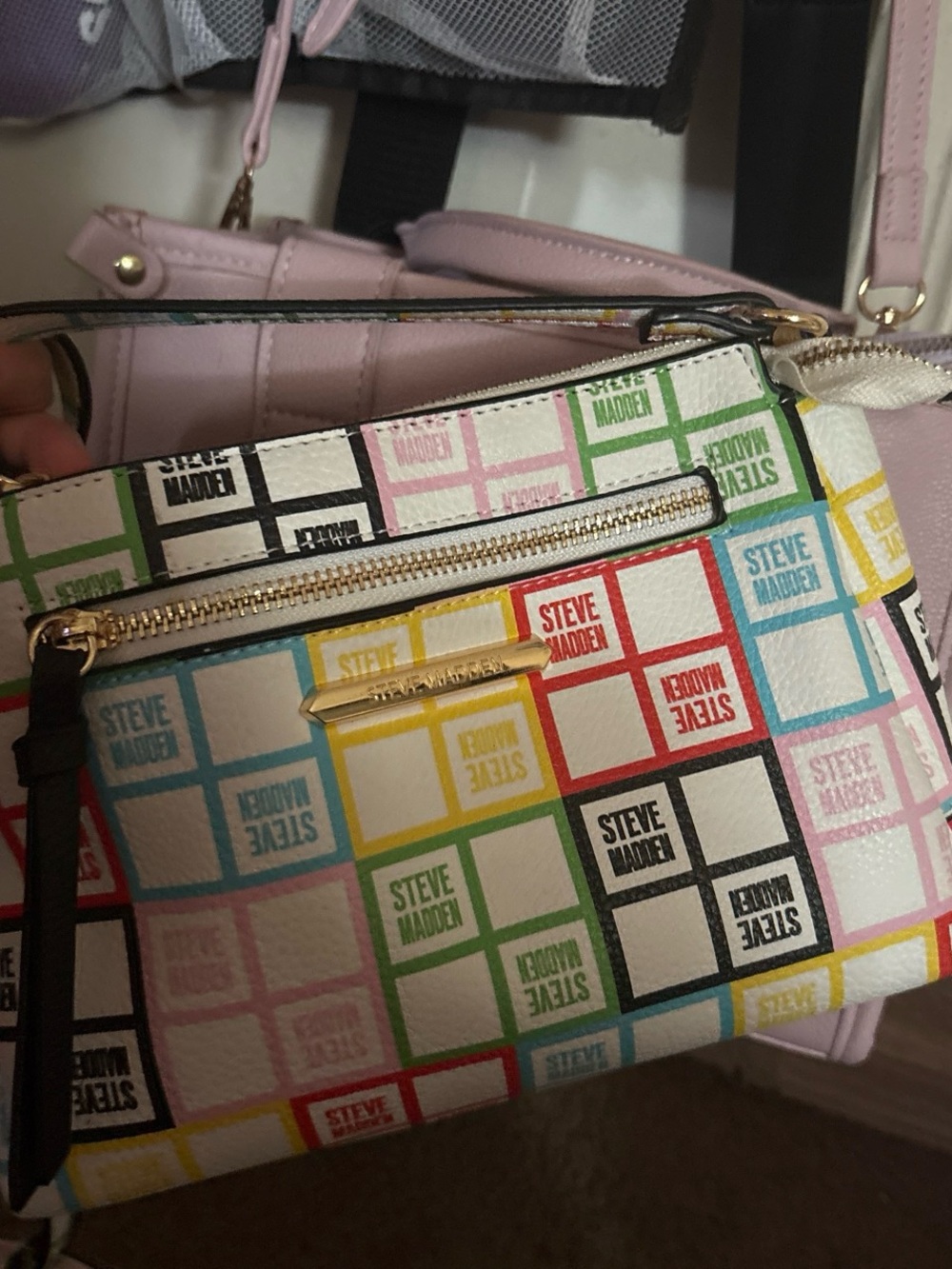 Steve Madden White Crossbody with Multicolor Logo Squares